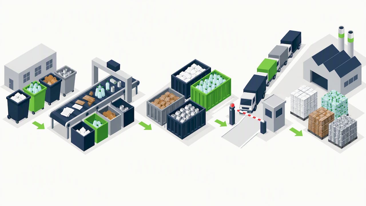 Waste flow with a bottleneck and compliance checkpoint