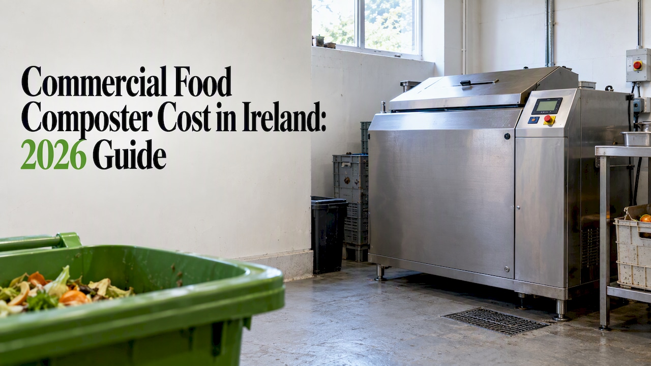 Commercial food composter in a utility room