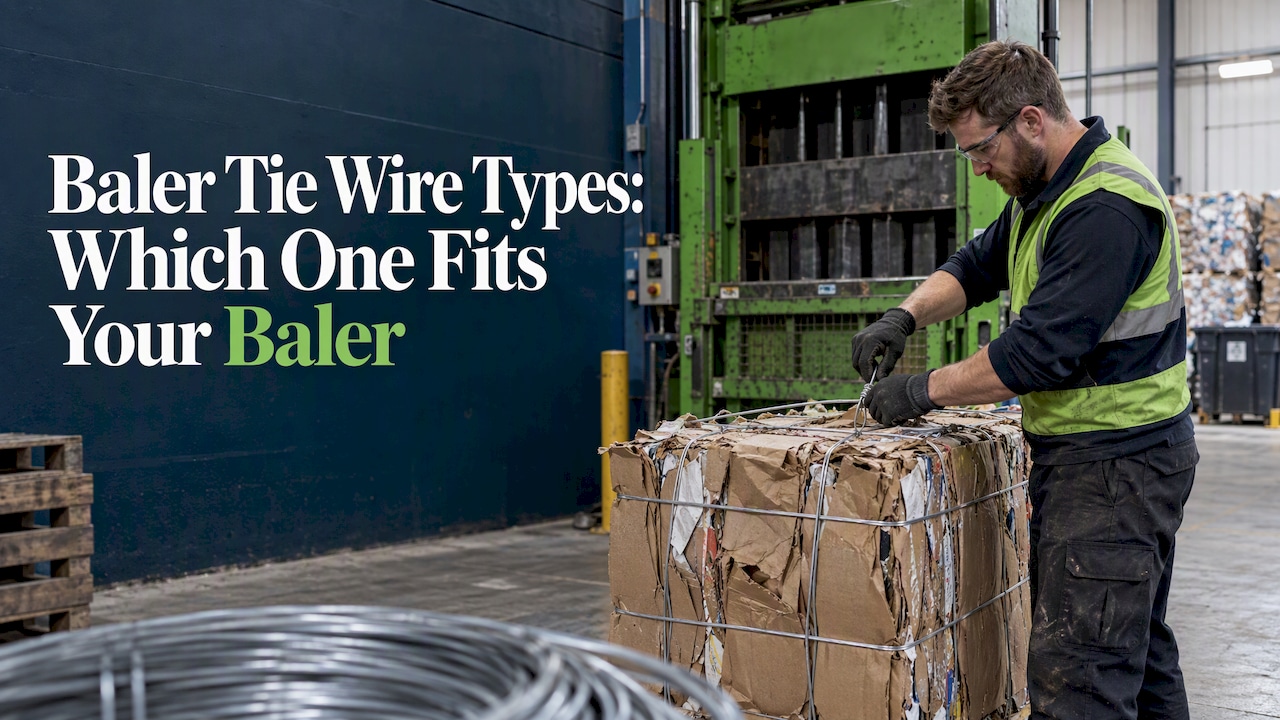 Operator securing a cardboard bale with wire